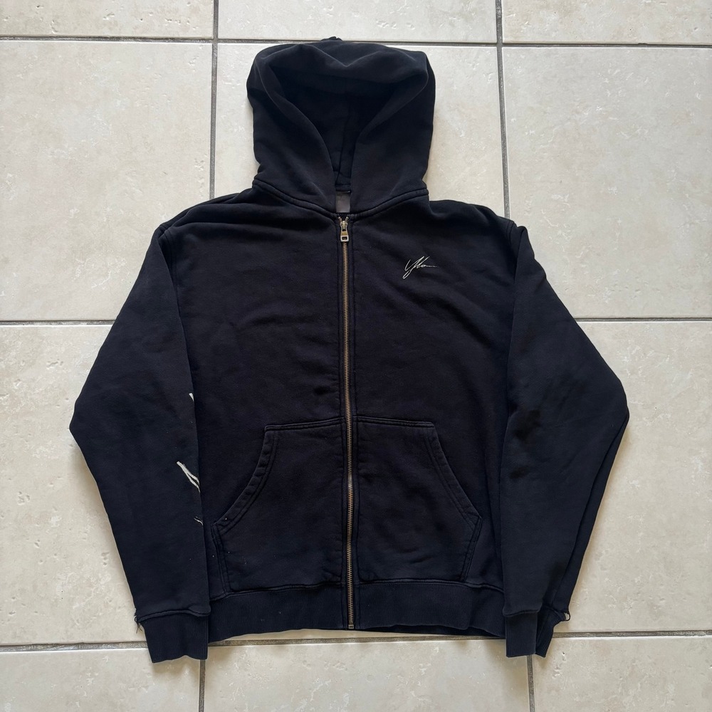 YoungLA Mens Full Zip Hoodie Black Script Logo Graphic Sleeve Sweatshirt Small